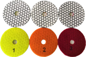 4-inch dry diamond polishing pad for granite and quartz surfaces.