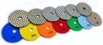 4-inch diamond polishing pads for marble, granite, quartz, stone, and concrete surfaces.