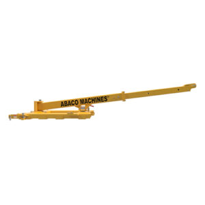 The Abaco Forklift Boom AFJ-25, a yellow industrial lifting attachment by ABACO MACHINES, is designed with a long extendable arm and a stable rectangular base, making it perfect for material handling in construction. Its minimalist design highlights functionality.