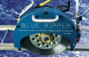 Blue ripper saw with omega diamond blade for precise cutting and durability.