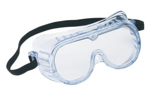 Protective safety goggles for eye safety in industrial and laboratory environments.