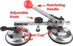 Seam setter ratchet tool designed for granite installation and precision leveling.