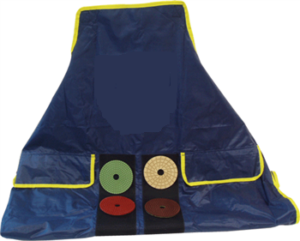 Velcro stone apron for fabricators, designed for durability and convenience in stonework.