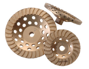 Coarse turbo cup wheel for efficient grinding and polishing in metalworking applications.