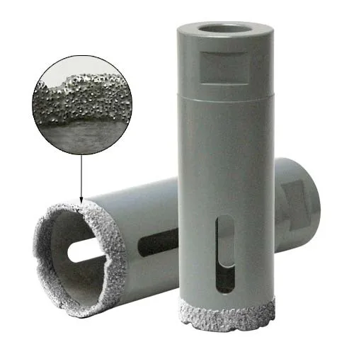 Vacuum-brazed diamond core bit for dry drilling granite and stone efficiently.